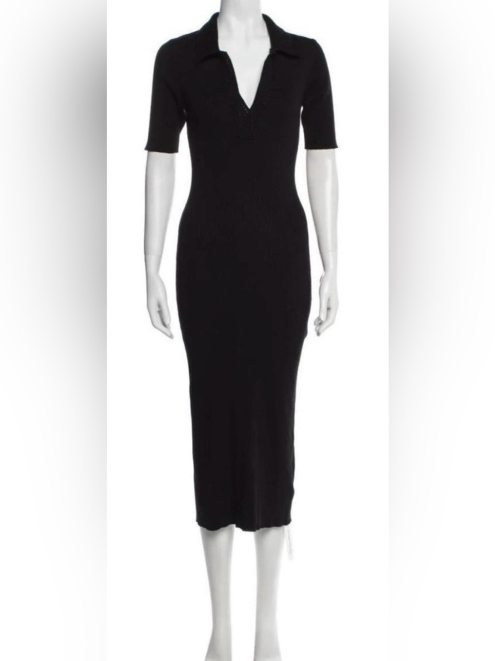 Caroline Constas Black Ribbed Knit Crochet Collar Polo Dress Size Tag Removed